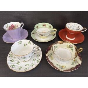 Fine Bone China Teacup & Saucer Sets-5 Matching! England & Japan. Excellent!